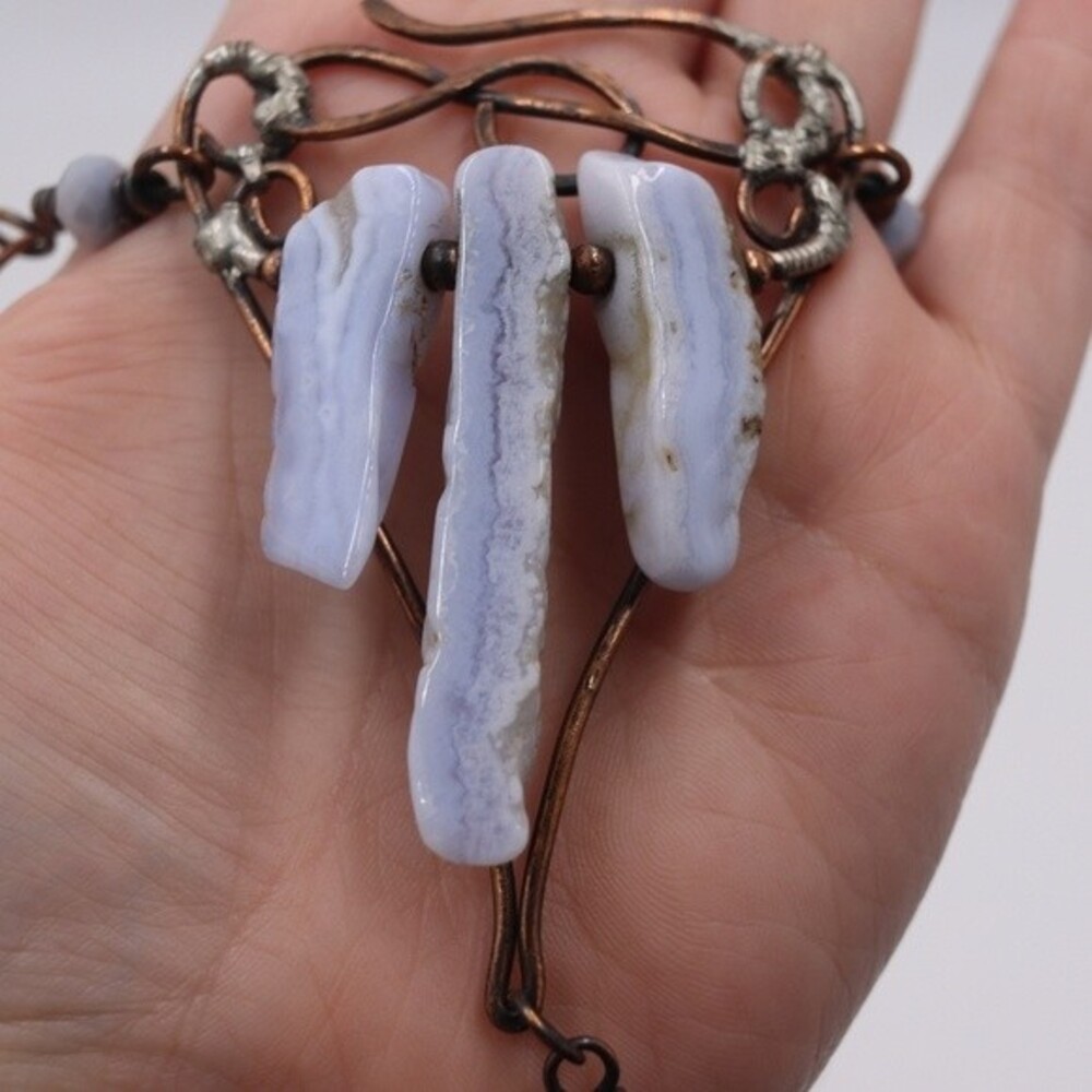 Handmade Copper Agate Necklace Gothic  Steampunk Crystal Copper Folk Art Mystic